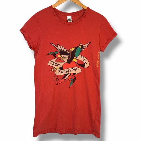 Ed Hardy Tops - Ed Hardy Womens Tshirt True Til Death Tattoo Design Eagle Heart Red Size Large